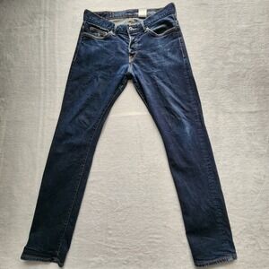 H&M Slim Low Waist Jeans Mens 34W 30.5L Navy Blue Button Fly Conscious Classic